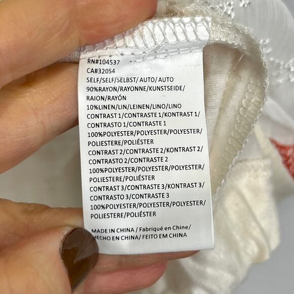 TINY Anthropologie Embroidered Flutter Sleeve Top Cross Stitch Floral Cream M - Picture 7 of 9